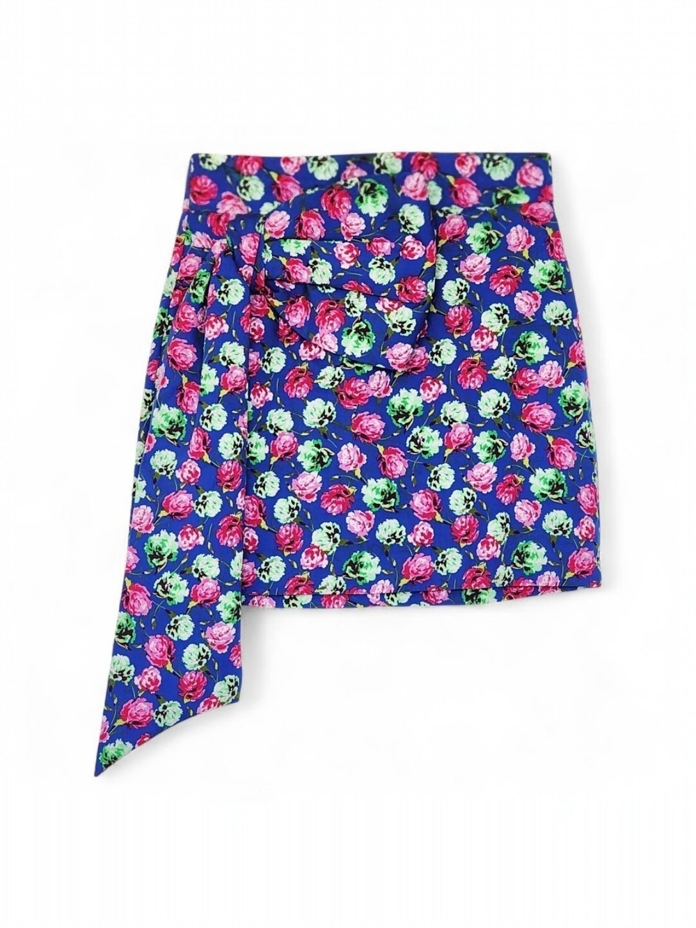 Zara Blue & Pink Floral Mini Skirt with Side Bow Size M